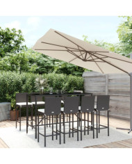 Ensemble de bar de jardin 9 pcs avec coussins noir poly rotin | Mobilier & Déco