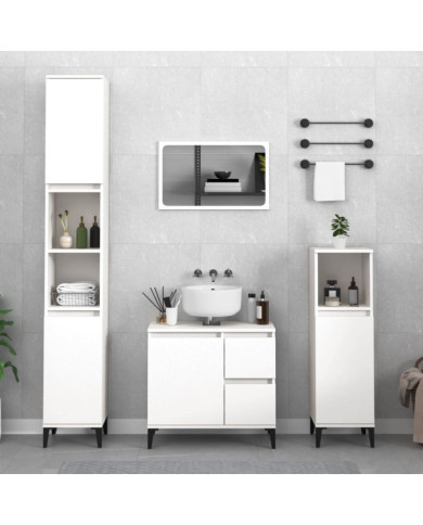 Armoire de salle de bain blanc 30x30x100 cm bois d'ingénierie | Mobilier & Déco