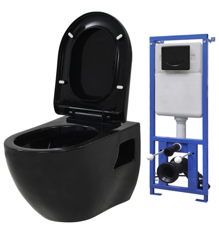 Toilette suspendue au mur avec réservoir caché Céramique Noir | Mobilier & Déco