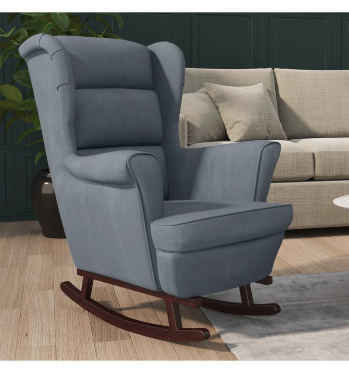 Fauteuil à bascule et pieds en bois d'hévéa Gris foncé Velours | Mobilier & Déco