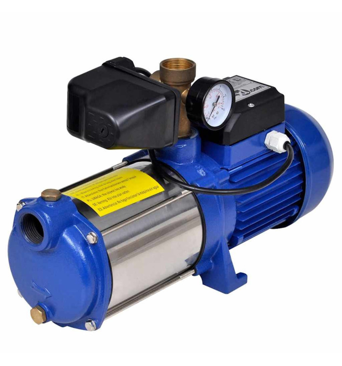 Pompe à jet avec manomètre 1300 W 5100 L/h Bleu | Mobilier & Déco