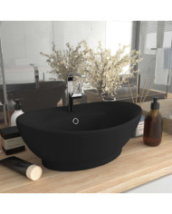Lavabo ovale de luxe à trop-plein Noir mat 58,5x39 cm Céramique | Mobilier & Déco