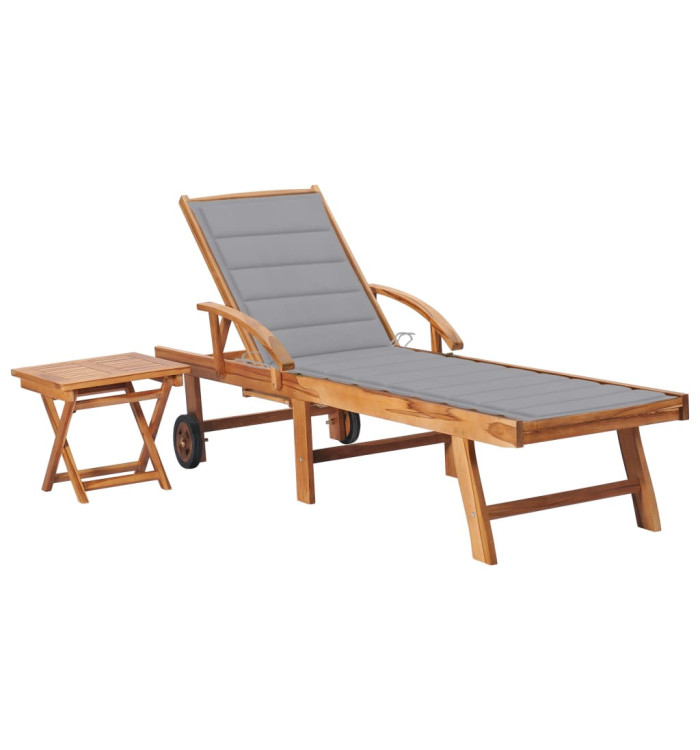 Chaise longue avec table et coussin Bois de teck solide | Mobilier & Déco