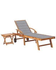 Chaise longue avec table et coussin Bois de teck solide | Mobilier & Déco