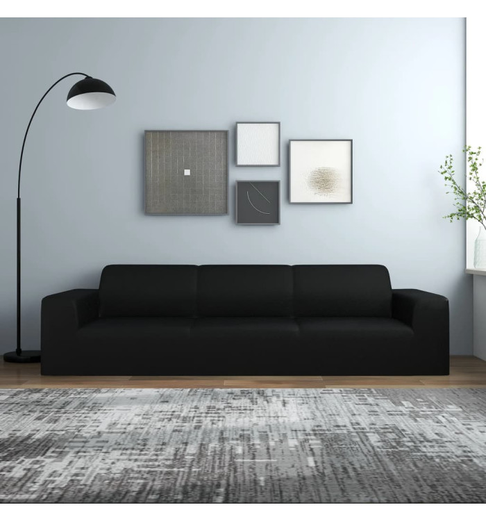 Housse extensible de canapé 4 places Noir Jersey de polyester | Mobilier & Déco