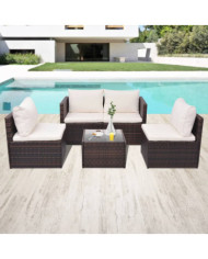 Salon de jardin 5 pcs avec coussins Résine tressée Marron | Mobilier & Déco