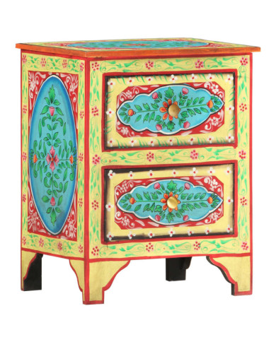 Table de chevet peinte à la main 40x30x50 cm Bois de manguier | Mobilier & Déco