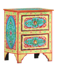 Table de chevet peinte à la main 40x30x50 cm Bois de manguier | Mobilier & Déco