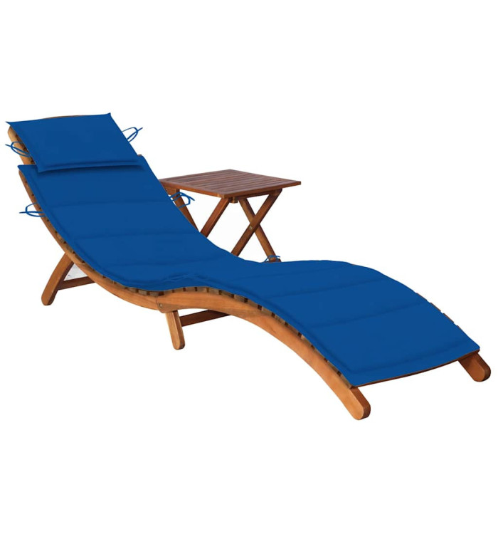 Chaise longue de jardin avec table et coussin Bois d'acacia | Mobilier & Déco