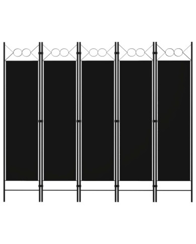 Cloison de séparation 5 panneaux Noir 200x180 cm | Mobilier & Déco