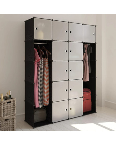 Armoire modulaire 14 compartiments Noir et blanc 37x146x180,5cm | Mobilier & Déco