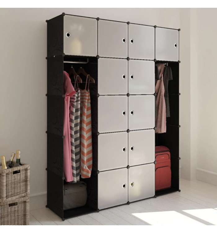 Armoire modulaire 14 compartiments Noir et blanc 37x146x180,5cm | Mobilier & Déco