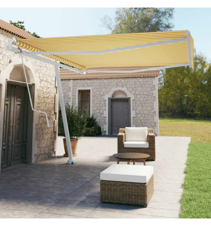 Auvent automatique sur pied 400x350 cm Jaune/Blanc | Mobilier & Déco