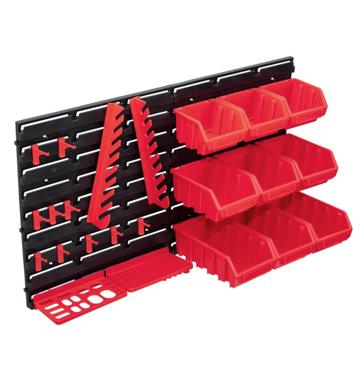 Kit de bacs de stockage et panneaux muraux 34 pcs Rouge et noir | Mobilier & Déco