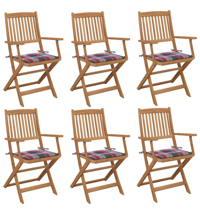 Chaises pliables de jardin lot de 6 avec coussins Bois d'acacia | Mobilier & Déco
