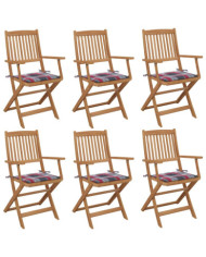 Chaises pliables de jardin lot de 6 avec coussins Bois d'acacia | Mobilier & Déco