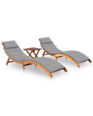 Chaises longues lot de 2 avec table et coussins Acacia solide | Mobilier & Déco