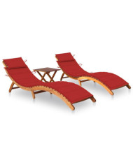 Chaises longues lot de 2 avec table et coussins Acacia solide | Mobilier & Déco