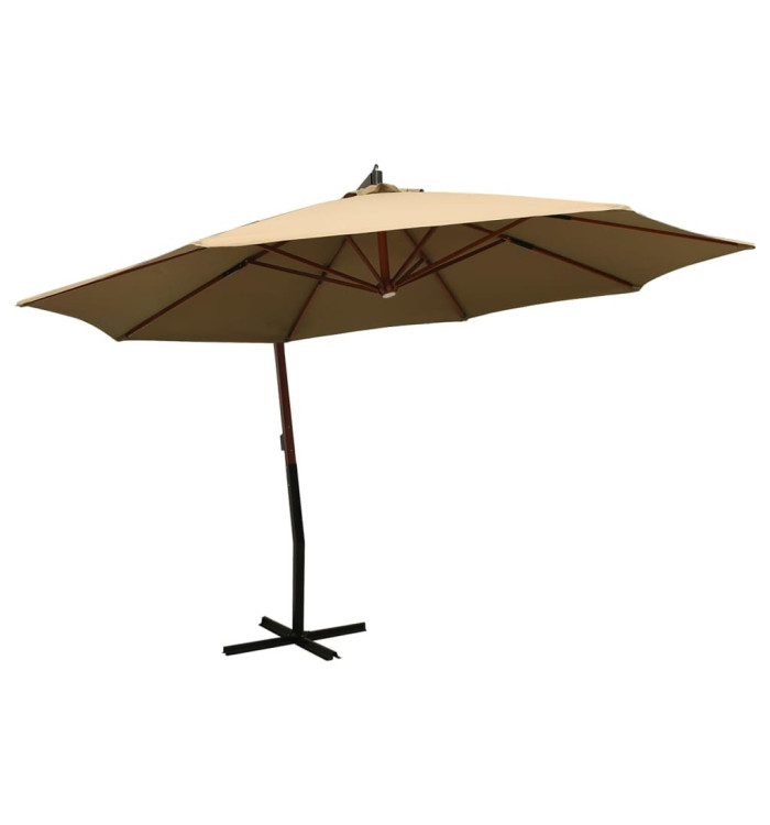 Parasol suspendu avec mât en bois 350 cm taupe | Mobilier & Déco