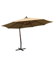Parasol suspendu avec mât en bois 350 cm taupe | Mobilier & Déco