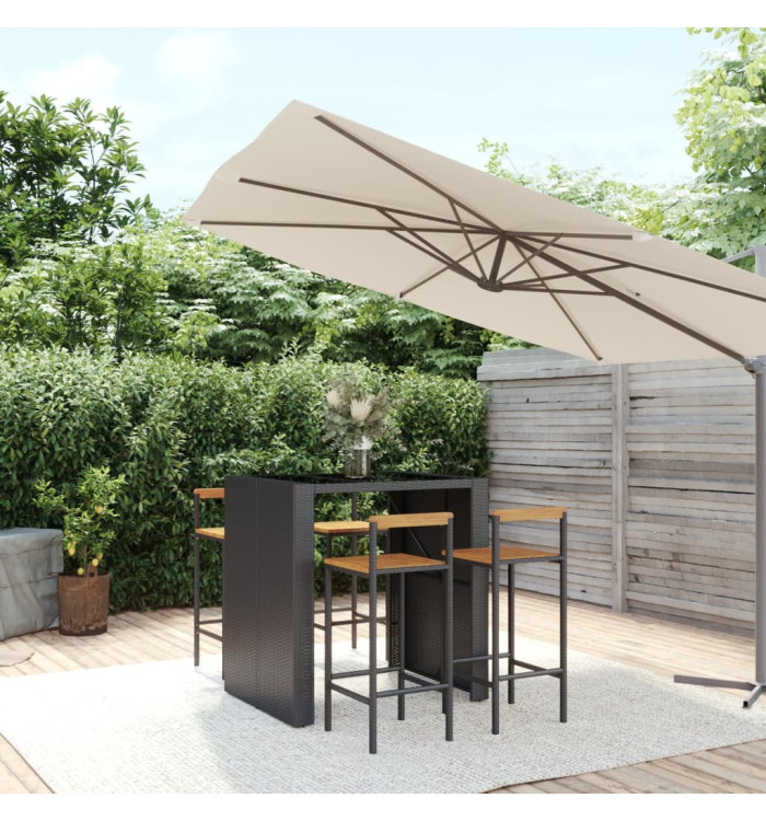 Ensemble de bar jardin 5 pcs noir poly rotin/bois massif acacia | Mobilier & Déco