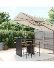 Ensemble de bar jardin 5 pcs noir poly rotin/bois massif acacia | Mobilier & Déco