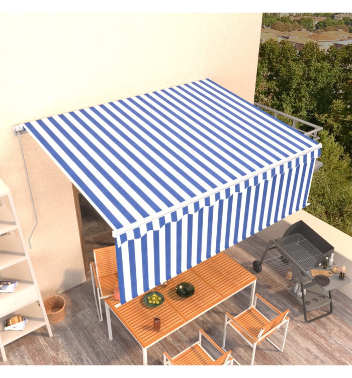 Auvent manuel rétractable avec store 4x3 m Bleu et blanc | Mobilier & Déco