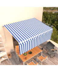 Auvent manuel rétractable avec store 4x3 m Bleu et blanc | Mobilier & Déco