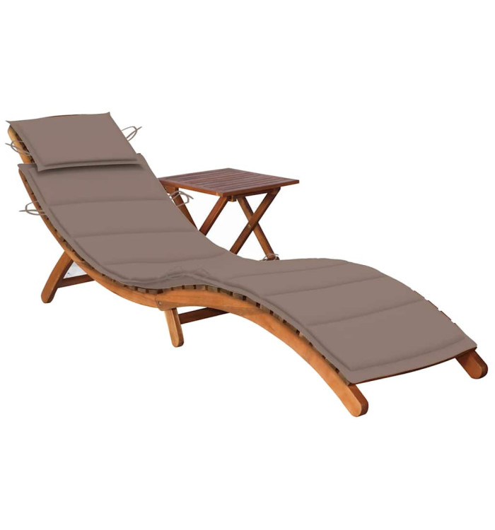 Chaise longue de jardin avec table et coussin Bois d'acacia | Mobilier & Déco