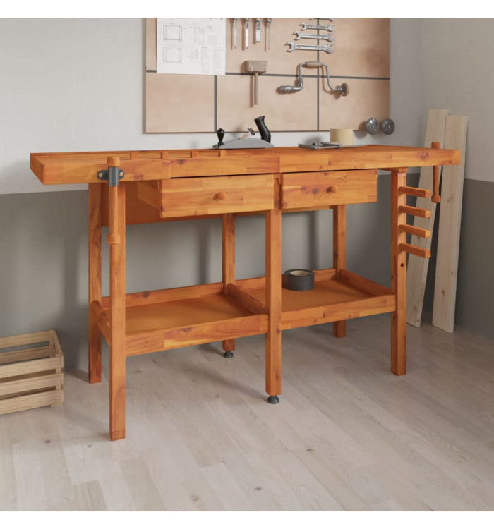 Établi avec tiroirs et étaux 162x62x83 cm Bois massif d'acacia | Mobilier & Déco