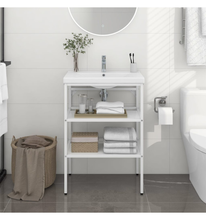 Cadre de lavabo de salle de bain Blanc 59x38x83 cm Fer | Mobilier & Déco