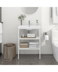 Cadre de lavabo de salle de bain Blanc 59x38x83 cm Fer | Mobilier & Déco