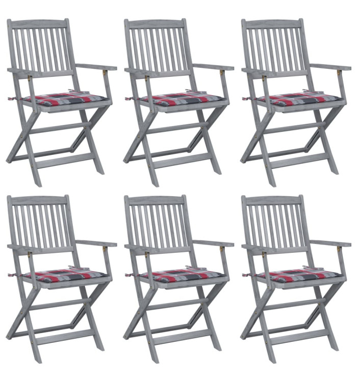 Chaises pliables d'extérieur lot de 6 et coussins Bois d'acacia | Mobilier & Déco