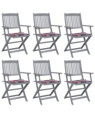 Chaises pliables d'extérieur lot de 6 et coussins Bois d'acacia | Mobilier & Déco