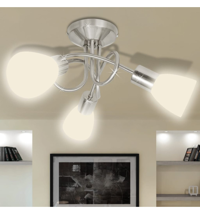 Plafonnier avec abat-jour en verre pour 3 ampoules E14 | Mobilier & Déco