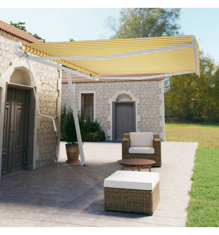Auvent automatique sur pied 500x350 cm Jaune/Blanc | Mobilier & Déco