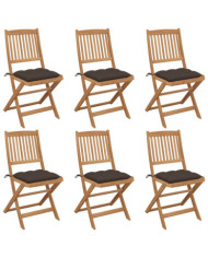 Chaises pliables de jardin lot de 6 avec coussins Bois d'acacia | Mobilier & Déco