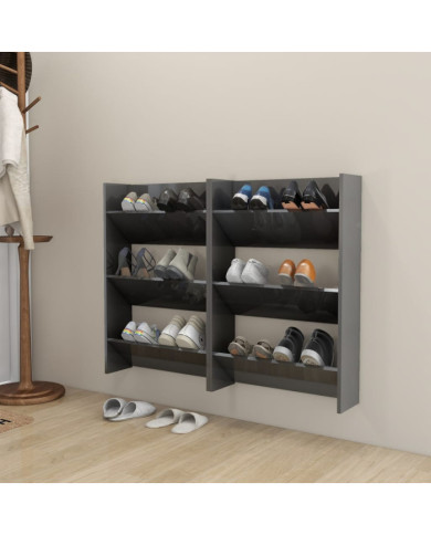 Armoires à chaussures murales 2 pcs gris brillant 60x18x90 cm | Mobilier & Déco