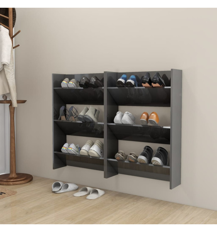 Armoires à chaussures murales 2 pcs gris brillant 60x18x90 cm | Mobilier & Déco