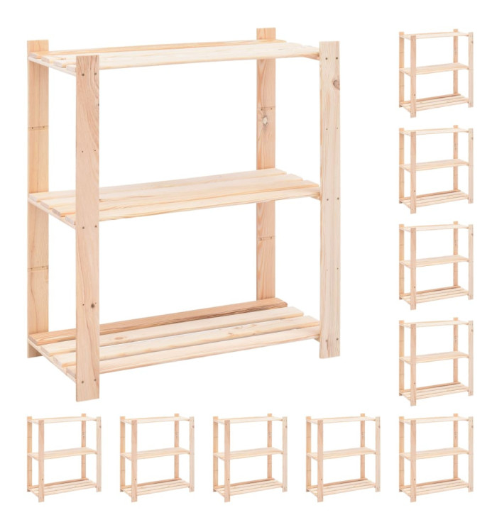 Étagères de rangement à 3 niveaux 10 pcs 80x38x90 cm Pin 150 kg | Mobilier & Déco