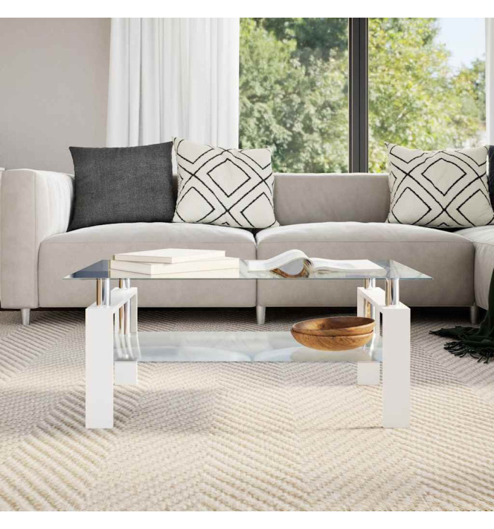 Table basse Blanc et transparent 95x55x40 cm Verre trempé | Mobilier & Déco
