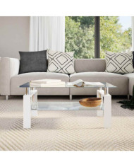 Table basse Blanc et transparent 95x55x40 cm Verre trempé | Mobilier & Déco