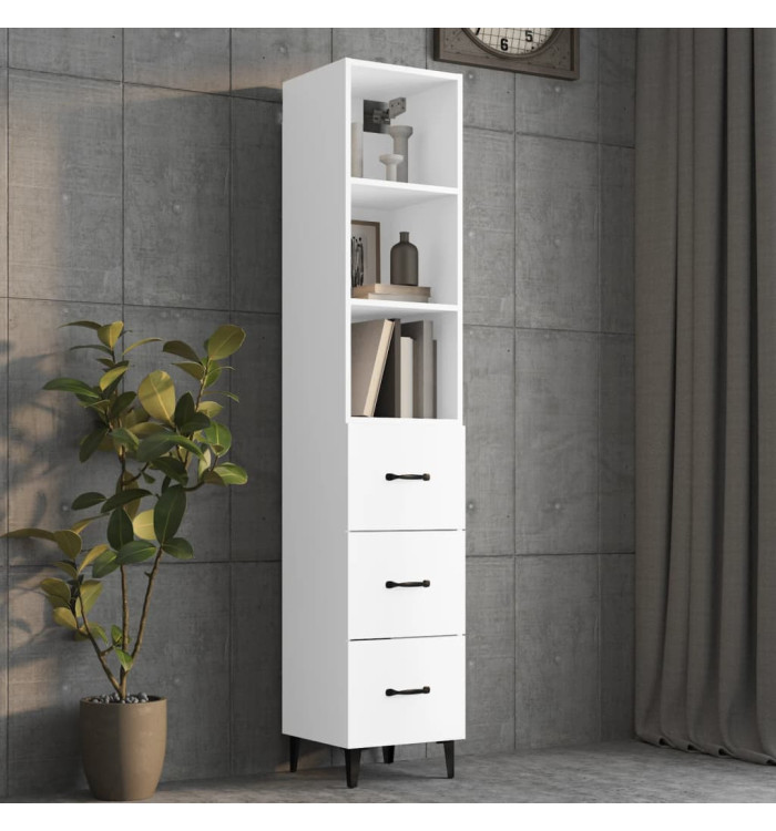 Buffet haut Blanc 34,5x34x180 cm Bois d'ingénierie | Mobilier & Déco