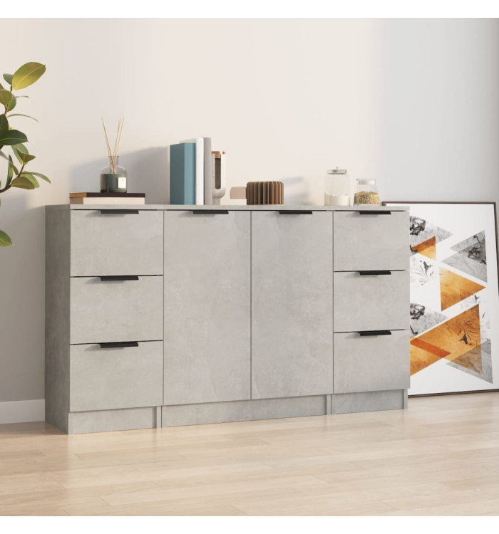 Buffets 3 pcs gris béton bois d'ingénierie | Mobilier & Déco
