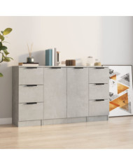 Buffets 3 pcs gris béton bois d'ingénierie | Mobilier & Déco