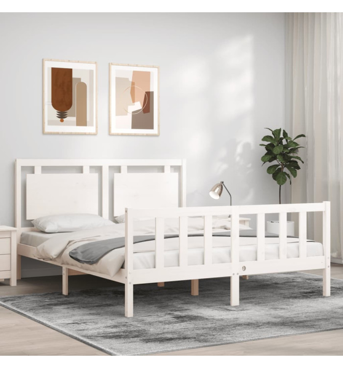 Cadre de lit sans matelas blanc 160x200 cm bois de pin massif | Mobilier & Déco