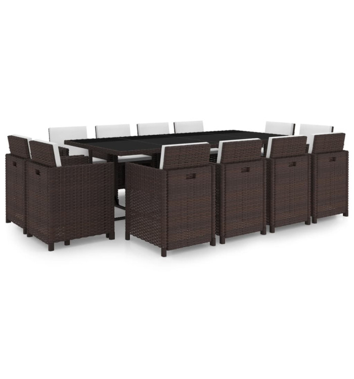 Ensemble à manger d'extérieur et coussins 13 pcs Résine tressée | Mobilier & Déco