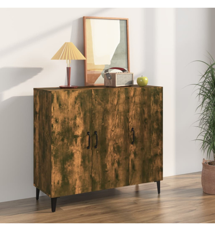 Buffet chêne fumé 90x34x80 cm bois d'ingénierie | Mobilier & Déco