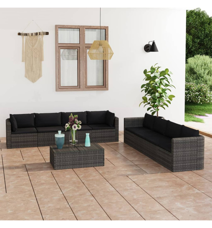 Salon de jardin 9 pcs avec coussins Résine tressée Gris | Mobilier & Déco