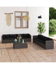 Salon de jardin 9 pcs avec coussins Résine tressée Gris | Mobilier & Déco